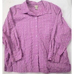 Sigrid Olsen Sport Women's Button Down Shirt Purple Size 3X Long Sleeve Stretchy